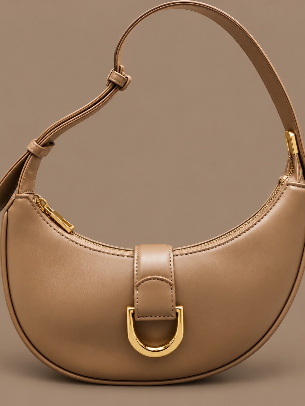 Madison West Taupe Crescent Leather Shoulder Bag - Women
